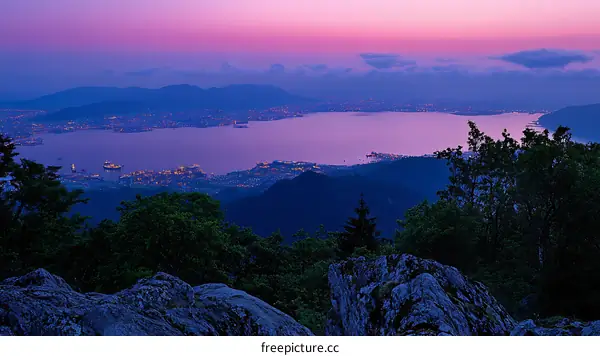 Twilight Panorama of a Coastal City