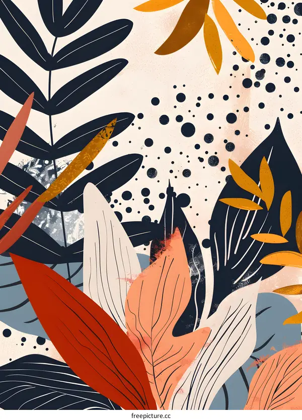 Abstract Tropical Leaves Background with Dots and Spots