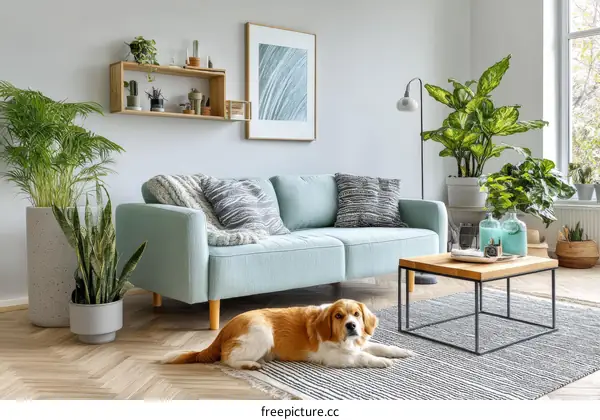 Modern Living Room Interior Design with Dog