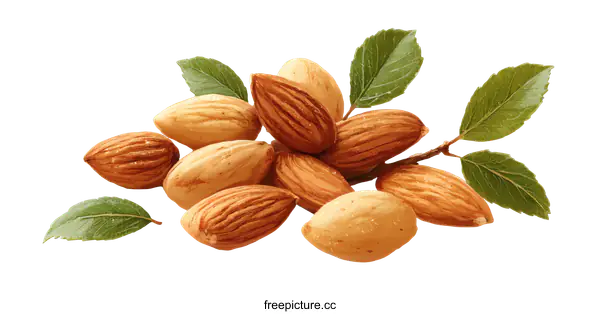 [Transparent Background PNG]Close up of Almonds with leaves
