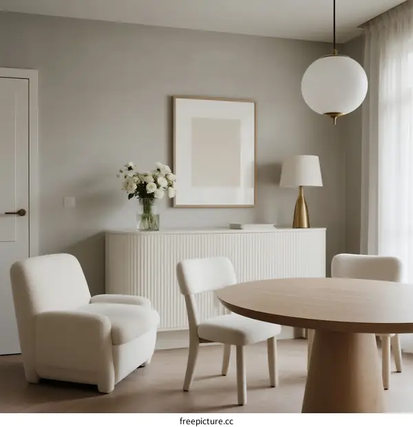 Modern Minimalist Living Room with White Furniture and Abstract Art