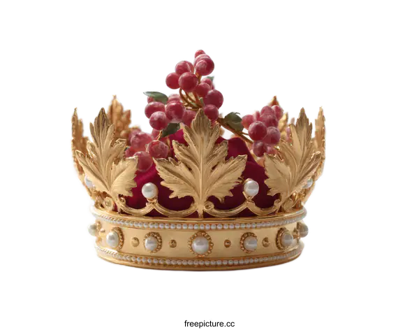 [Transparent Background PNG]Gold Crown with Red Berries and Pearls
