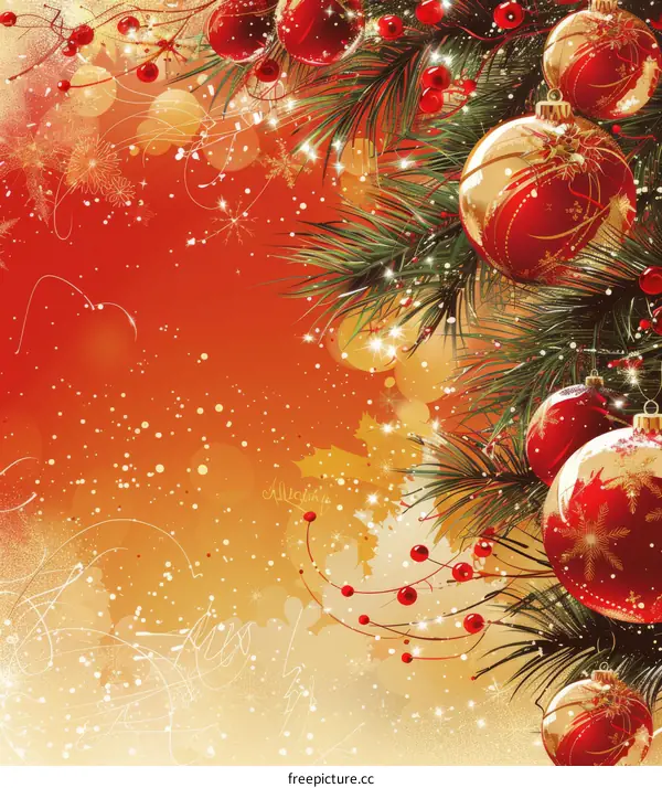 Christmas background with red and gold balls