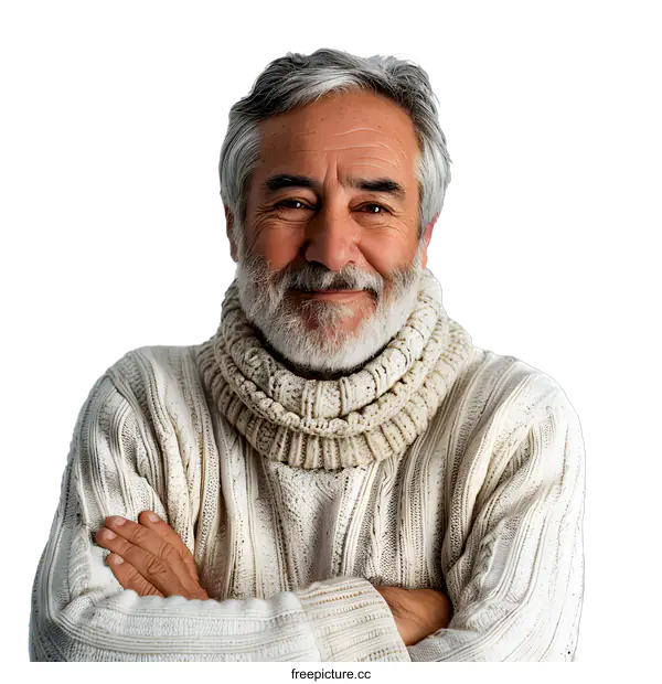 [Transparent Background PNG]Portrait of a Smiling Senior Man with White Hair and a Beard