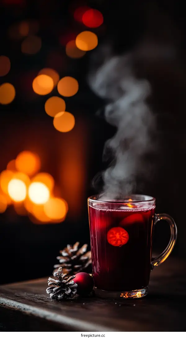 Warm Festive Hot Drink by Fireplace