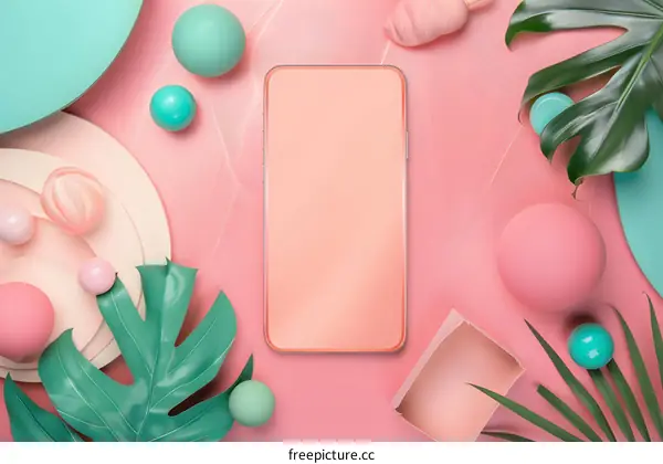 Pink and Green Aesthetic Mockup With Phone