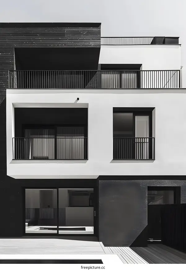 Modern Minimalist House With Black And White Exterior And Pool