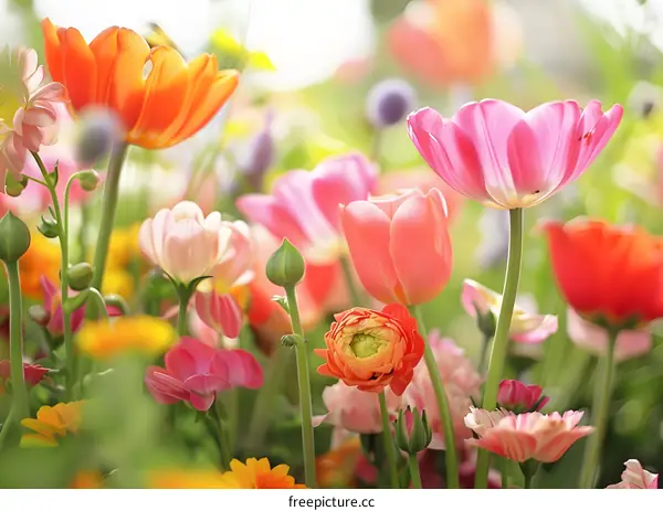 Colorful Spring Flowers In Bloom