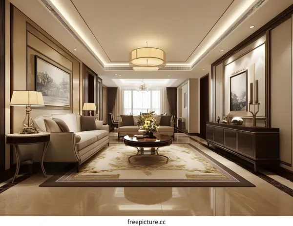 Luxury Living Room Interior Design With Beige Sofa