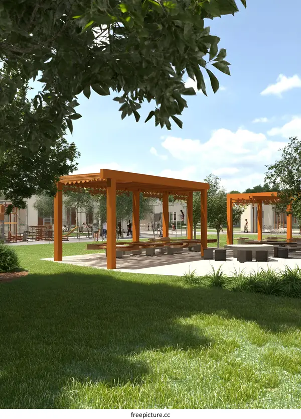 Outdoor Seating Area With Wooden Pergola