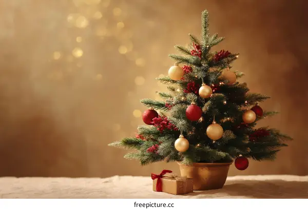 Christmas Tree Decorated with Ornaments and Lights