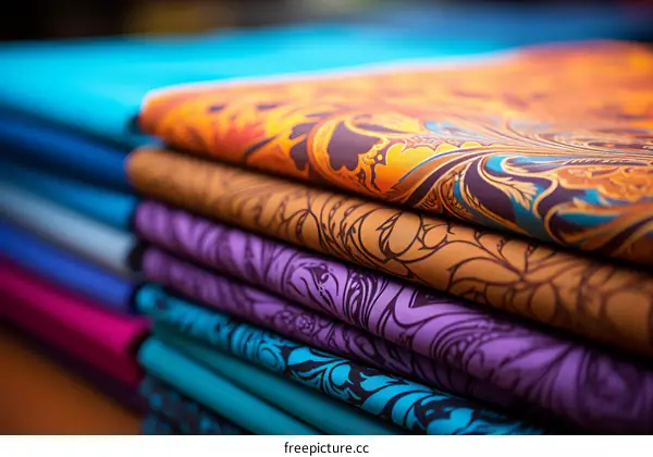 A stack of colorful fabrics with floral patterns