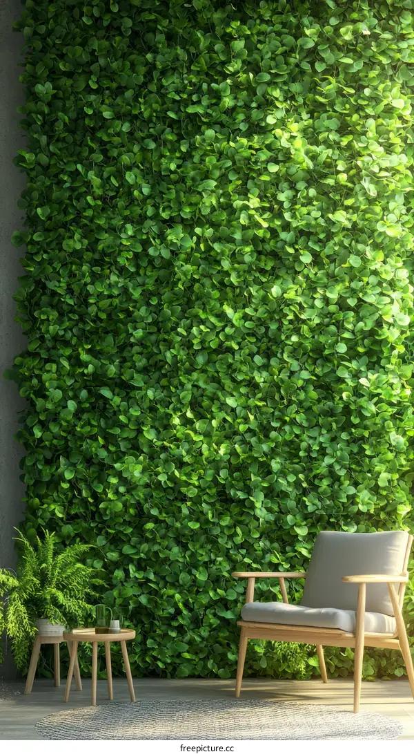 Green Wall Interior Design with Wooden Chair