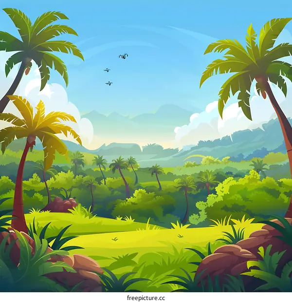 Tropical Rainforest Landscape Illustration