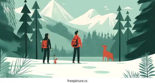 Couple Hiking in the Mountains with Dog