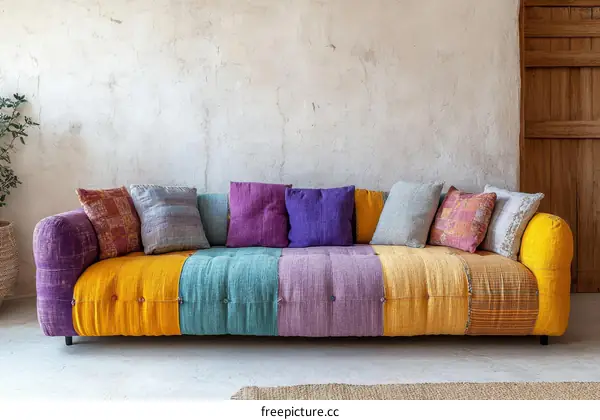 Colorful Patchwork Sofa in a Modern Living Room