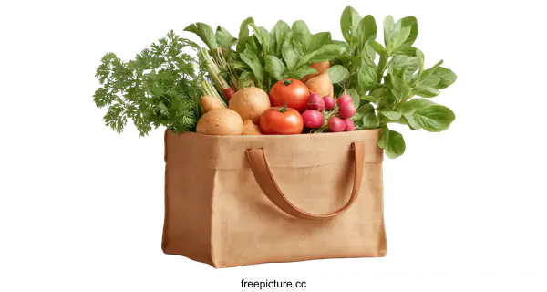 [Transparent Background PNG]Beige Shopping Bag Filled with Fresh Produce
