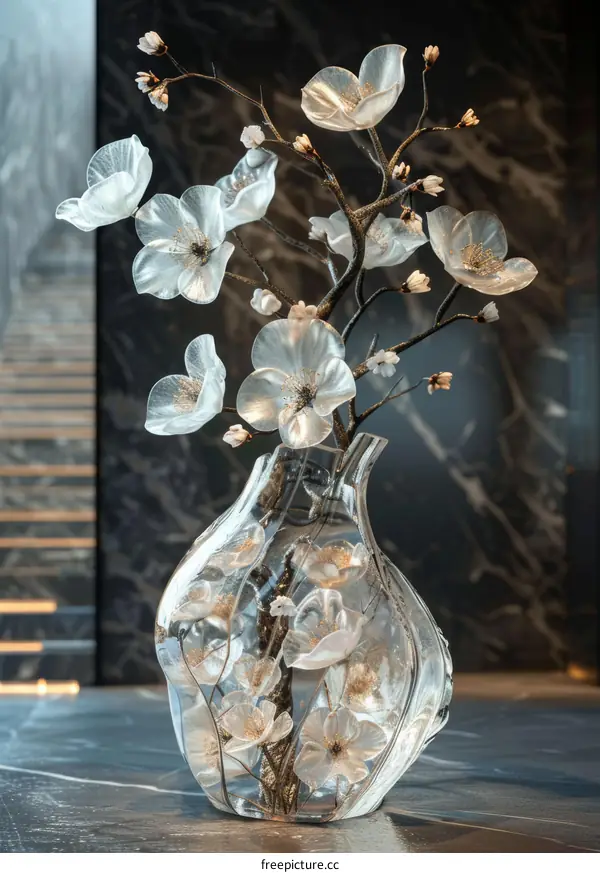 Delicate Floral Vase with  Soft White Blossoms