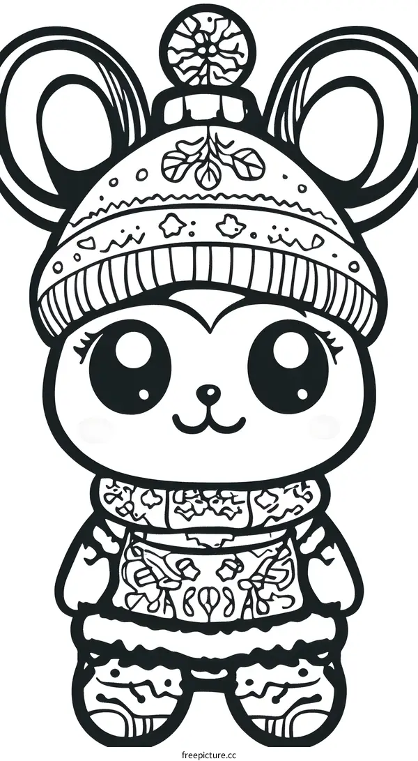 Cute Cartoon Mouse Wearing Winter Clothes Coloring Page