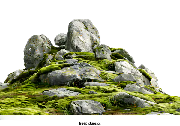 [Transparent Background PNG]Green Moss Covering Rocky Terrain