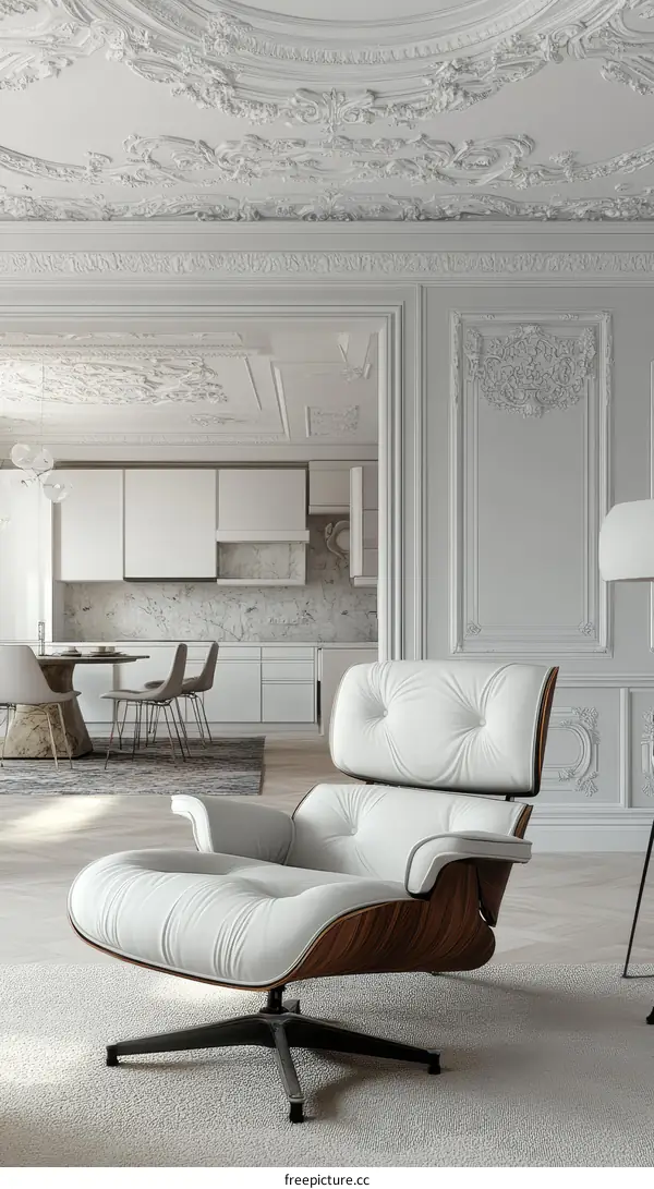 Modern White Leather Lounge Chair in Elegant Interior