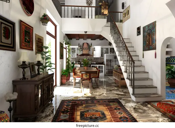 Modern Interior Design with Persian Rugs and Staircase