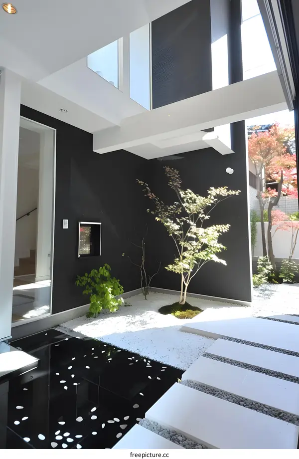 Modern Zen Garden Design with White Gravel and Minimalist Landscaping