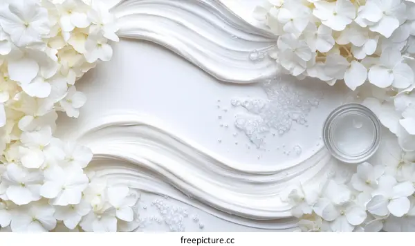 Elegant White Hydrangea and Cosmetic Composition