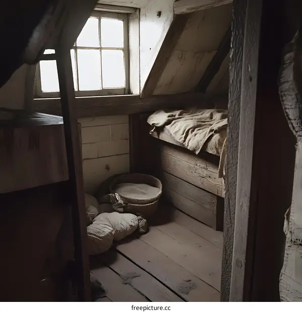 Rustic Interior With Wooden Bed And Window