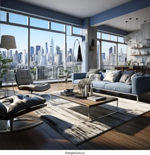 Modern Apartment with Large Windows and Minimalist Furniture