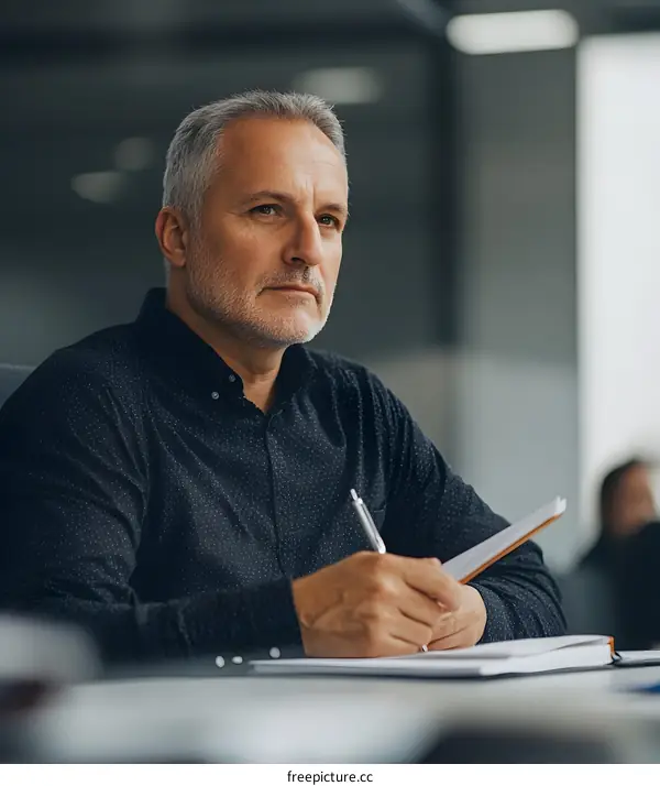 Focused Businessman Taking Notes in a Meeting