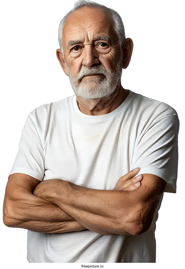 [Transparent Background PNG]Portrait of a Serious Senior Man with White Hair and Beard