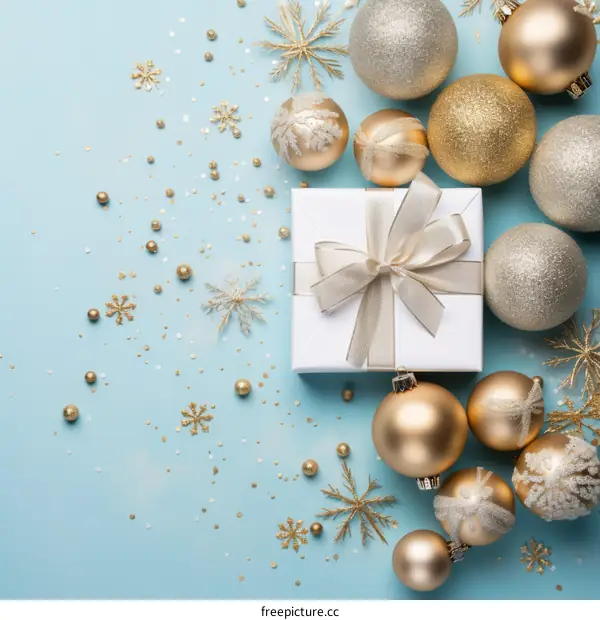 Christmas composition with golden and silver decorations