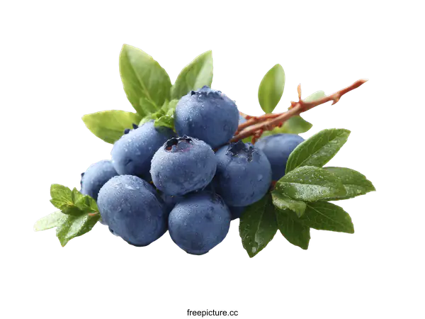[Transparent Background PNG]Fresh Blueberries with Dew Drops on Branch
