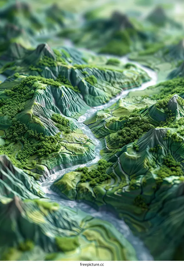 Satellite Image of a Mountain Range with a Winding River