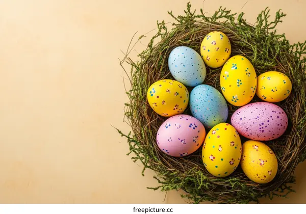 Colorful Easter Eggs Nestled in a Nest