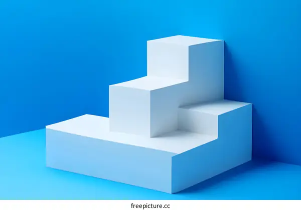 Abstract White Geometric Shapes on Blue Background