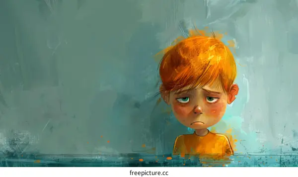Sad Boy Illustration with Blue Background