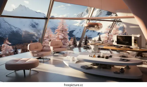Modern Mountain Home Living Room with Panoramic Windows and Scenic Mountain Views
