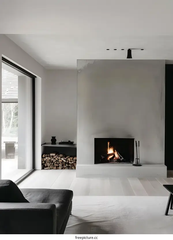Modern Minimalist Living Room with Fireplace