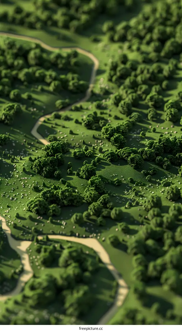 Aerial View of Lush Green Forest with Winding Road