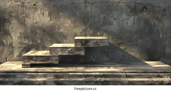 Rustic Wooden Platform Against A Concrete Wall