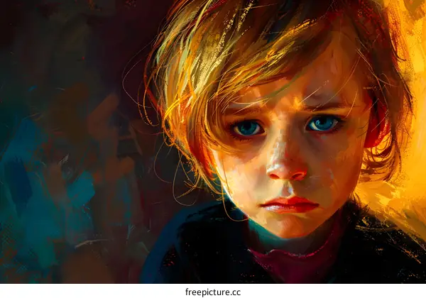 Close Up Portrait of a Young Boy with Blue Eyes