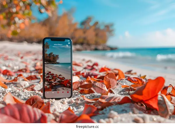 Beach Scene On A Phone Display