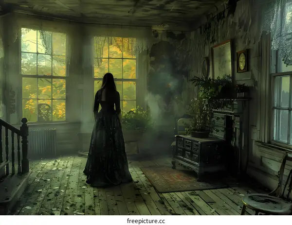 A Woman in a Dusty and Haunted Victorian Mansion