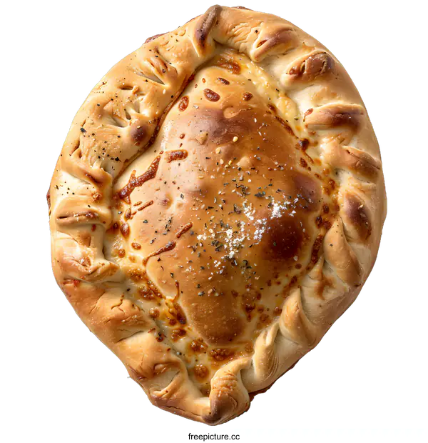[Transparent Background PNG]Overhead View Fresh Baked Calzone Pizza