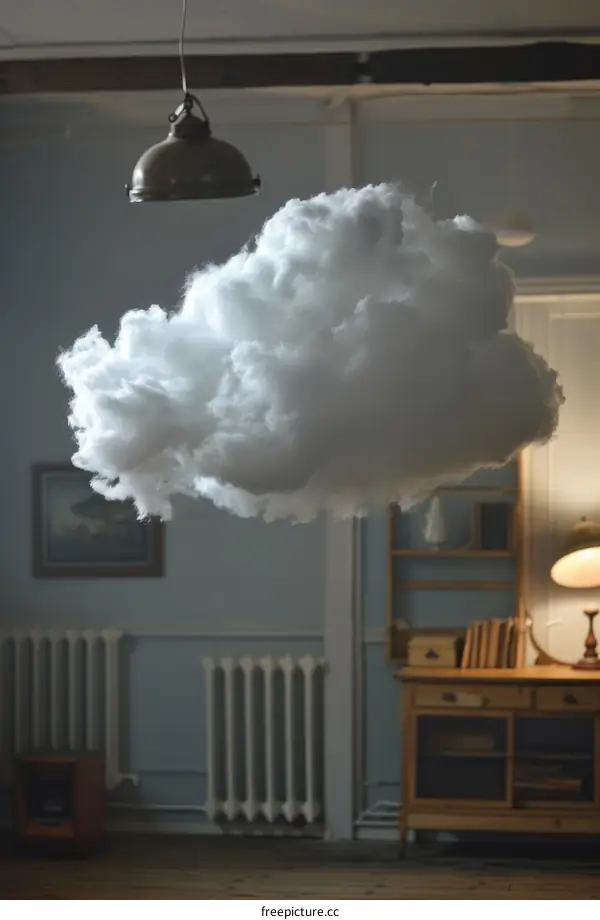 A cotton cloud floats in a room with a vintage vibe