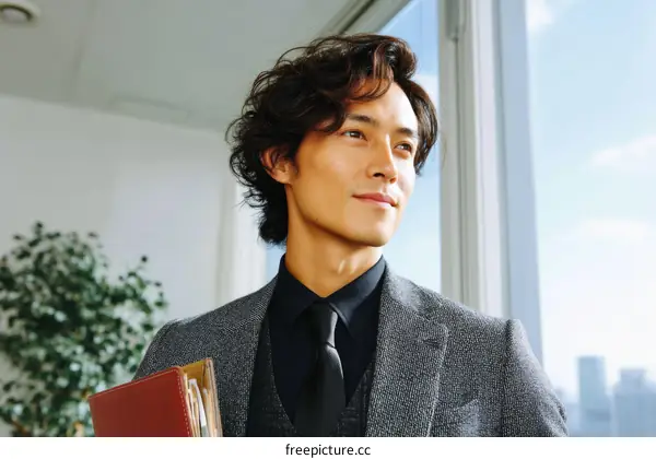 Thoughtful Asian Businessman in Modern Office