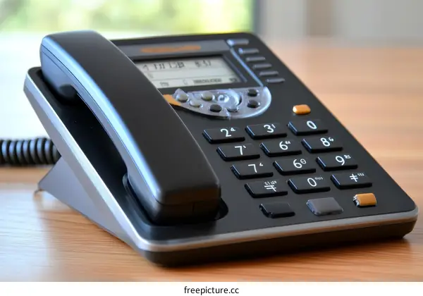 Modern Business Telephone on Wooden Desk