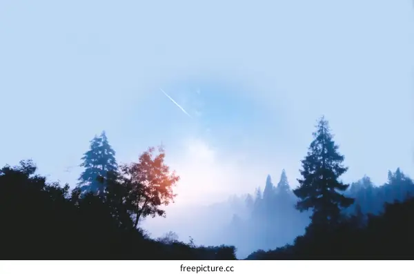 Misty Forest Landscape with Shooting Star